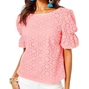 Shaila Top in Shellona Coral Neon Sunburst Eyelet